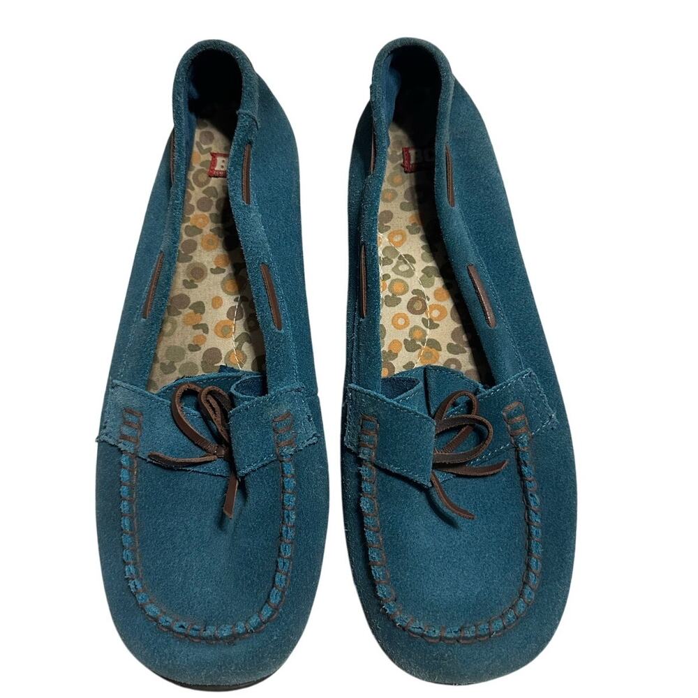 BC Footwear Teal Leather Moccasins Women's Size 10 Suede Slip On Loafers